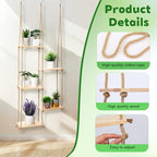 Novabright Window Hanging Plant Shelf with Wooden Shelves Macrame Rope Hanging Plant Stand with 3 S Hooks for Indoor Outdoor Bedroom Window Sill Balcony Boho Decor(Wood Color,2 Pcs)