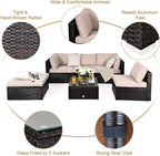 Tangkula 6 Piece Patio Furniture Set, Outdoor Deck Lawn Backyard Durable Steel Frame PE Rattan Wicker Sectional Sofa Set, Conversation Set with Coffee Table (Beige)