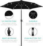 Best Choice Products 7.5ft Outdoor Solar Market Table Patio Umbrella for Deck, Pool w/Tilt, Crank, LED Lights - Black