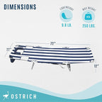 Ostrich the Backpack Chaise Lounge, Folding & Reclining Outdoor Beach Chaise Lounger Chair for Lawn, Pool, Patio, Garden, and Yard, Blue Stripe