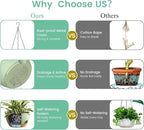 4 Pack 8 Inch Self Watering Hanging Planters for Indoor Outdoor Plants，Hanging Pots for Plants with Drainage Removable Tray, Hanging Baskets Flower Pots for Pothos Spider Garden Green with Brown