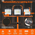 22000 Lumen Work Lights with Stand, 3 Head Portable LED Work Light, with Adjustable&Foldable Tripod Stand, IP66 Waterproof Lamp for Outdoor Indoor Job Site Workshop Garage Construction Site Lighting