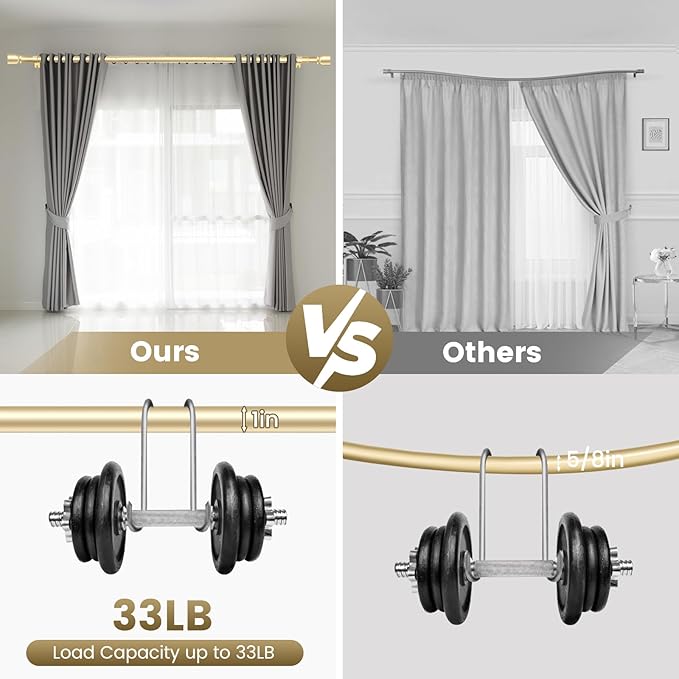 1” Diameter Gold Curtain Rod Itself is 30-60 inch 2 Pack, Fit 30 to 56 Windows with Heavy Duty Adjustable Telescopic Rod，Splicing Metal Extra Long Curtain Rod for Windows Sliding Glass Door