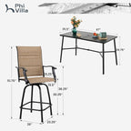 PHI VILLA 7 Piece Patio Bar Dining Set, Bar Height Outdoor Table and Chairs with 6 Swivel Bar Stools (Padded Textilene) & Large Rectangle Metal Table for Deck, Garden and Yard