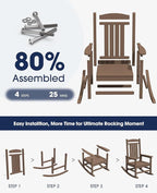 KINGYES HDPE Outdoor Rocking Chair Set of 4, Widened Seat Patio Rocking Chair, Oversized All Weather Patio Rocker, Brown