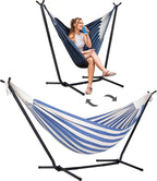 SUNCREAT 2-in-1 Convertible Free Standing Hammock with Stand Included, Camping Backyard Hammock with Stand, Patented, Blue & White Stripe
