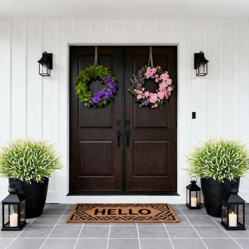 24 Pcs Artificial Faux Plants for Outdoor Spring Decoration, Fake Monkey Grass for Garden Porch Balcony Planters, Fake Greenery Shrubs UV Resistant No Fade Plants Bush for Pathway(White)