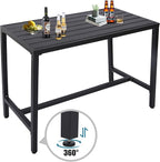 Outdoor Bar Table, Patio Console Pub Height Tables with Powder Coated Steel Frame, Weather Resistant Waterproof Top for Hot Tub, Balcony, Garden, Yard, Poolside (47" Wide Bar Table, Black)
