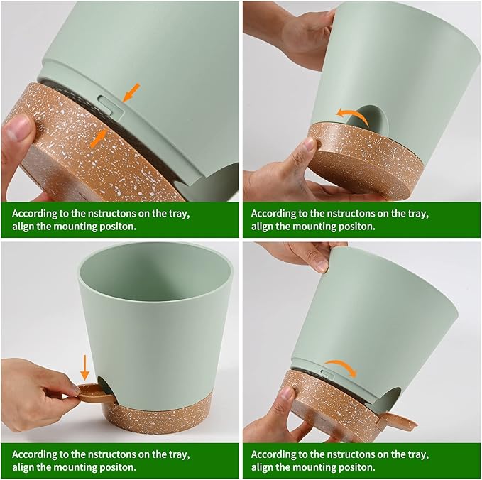 Plant Pots 6 PCS 5 inch Self Watering Planters High Drainage Flowers Pot for Indoor Outdoor Plants with Reservoir Tray and Watering Lip Gardening Planter Garden Flower Pots, Green