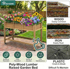 YITAHOME Raised Garden Bed HDPE, 47x18x31In Poly-Wood Weather-Resistant Raised Flower Bed, Elevated Planter Box with Lockable Wheels for Vegetables, Brown