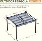 10'x12' Outdoor Pergola with Retractable Canopy, Patio Metal Heavy-Duty Gazebo Shelter for Backyard, Deck, Garden