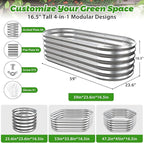 17" Tall Outdoor Garden Raised Garden Bed Kits, 5ft X 2ft Oval,0.8MM Thick Metal Raised Planter Bed/Ground Planter Box for Variety of Flowers,Herbs,Vegetables (Silver, 60X24X16.5 Inches)