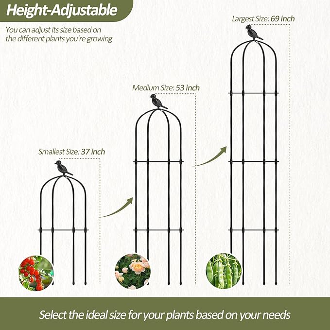 Garden Obelisk Trellis for Climbing Plants Outdoor - 69"(H), Rustproof Trellis with Adjustable Rings, Metal Plant Support for Potted Vines, Garden Trellis Use for Outdoor or Indoor(2 Pack)