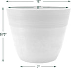 PSW Pot Collection 12-inch Plastic/Stone/Wood Composite Large Ribbed Planter – No Drainage Hole (Drillable), Indoor/Outer Garden Pot for Foliage, Trees, Flowers, Ferns, Cement Gray