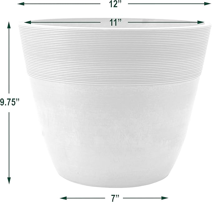 PSW Pot Collection FM30TP 12-inch Plastic/Stone/Wood Composite Large Ribbed Planter – No Drainage Hole (Drillable), Indoor/Outer Garden Pot for Foliage, Trees, Flowers, Ferns, Taupe