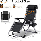 VINGLI Padded Zero Gravity Chair, Lounge Chair with Removable Cushion & Tray， Folding Reclining Patio Chairs， Recliner Chair for Lawn，Indoor and Outdoor