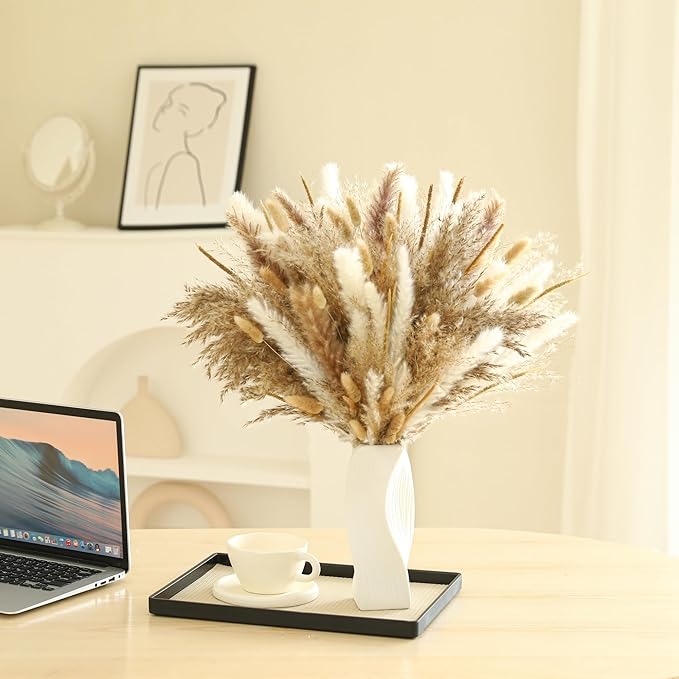 Dried Pampas Grass Bundle, 135 Pieces, Neutral Tones for Home Decor