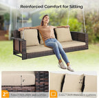 VINGLI Heavy Duty 800 LBS Wicker Hanging Porch Swing with Cushions & Chains, 5FT Outdoor Rattan Swing Bench for Garden, Yard, Lawn (Brown)