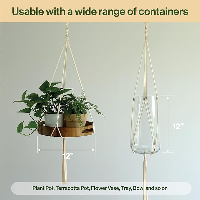 Macrame Plant Hanger Polyester Rope 42 Inch Outdoor Indoor Adjustable Hanging Planter for up to 10 Inch Plant Pot Modern Boho Home Decor (1, Ivory/Light Gold)