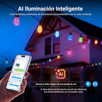 NEEWER 48ft Outdoor String Lights, App Control Smart AI RGBW Hanging Outside Patio Balcony Backyard Holiday Lighting, IP65 Waterproof, 15 LED Bulbs, 50+ Scenes, Compatible with Alexa Google, NR01