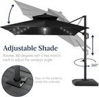 Best Choice Products 12x12ft LED Cantilever Patio Umbrella w/Base Included & 360° Rotation, Large Solar Offset Hanging Outdoor Sun Shade for Deck, Backyard Table w/Stand & Lights – Black