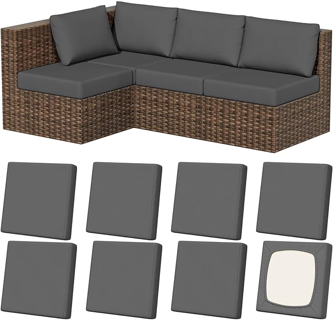 Cushion Covers 8 Pack in Medium Grey, Stretch Fit and Washable