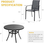 VICLLAX 5 Pieces Patio Dining Set for 4, Outdoor Furniture Set Includes 40.7" Round Patio Table and 4 Patio Stackable Chairs, Black Tabletop and Grey Fabric
