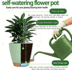 Self-Watering Plant Pots for Indoor Plants: 5/6 Inch Plastic Planter with Water Level Indicator, Drainage Holes & Deep Reservoir, Modern Decorative Flower Pot (Green)