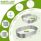5X2.7X1 FT Oval Galvanized Metal Garden Raised Bed/Plant Box for Planting,32 Inches Diameter Iron Fire Pit Ring,Small Animal Fence-3 in 1 Modular Design in Black (Silver, 60X32X11.5 Inches)