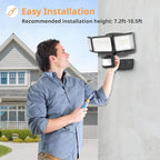 LEPOWER Battery Powered LED Flood Light Outdoor,1500LM Motion Sensor Security Lights, IP65 Waterproof,Wireless Flood Light Battery Operated,3 Head Motion Detector Light for Garage,Yard,Porch(Black)