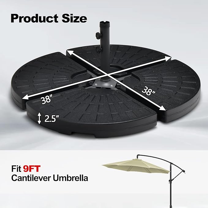 Tangkula 4 Pieces 185lbs Cantilever Offset Patio Umbrella Base, Water & Sand Filled Heavy Duty Outdoor Umbrella Stand, Fan-Shaped Umbrella Base Weights Plate Set with Easy to Fill Spouts
