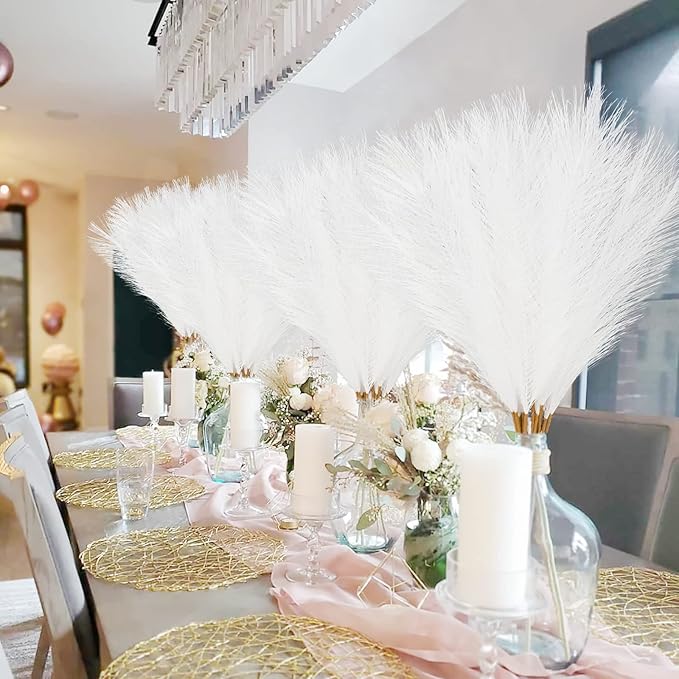 Artificial Pampas Grass Stems, 50 Pack, 21.6 Inch White Silk Plumes