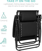 Best Choice Products 30” Wide Folding Zero Gravity Outdoor Recliner Patio Lounge Chair w/Adjustable Canopy Shade, Headrest, Side Accessory Tray - Black