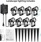 All-in-One Low Voltage Landscape Lighting Kit, 8 Pack Landscape Lights with Smart Transformer, Dimmable Waterproof Outdoor LED SpotLights, 24V LED Landscape Lights for Yard, Garden(Warm White)