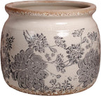 Modern Farmhouse Ceramic Planter for Home Decor, 6.29 Inch Vintage Plant Pot Indoor with Drainage Hole for Succulent Rosemary Plant, Distressed Pottery Vase for Office Balcony Decoration & Gift (Gray)