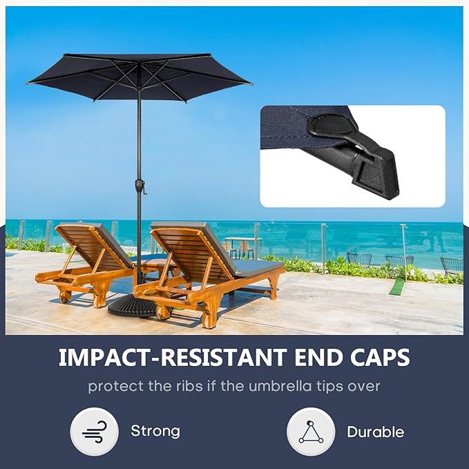 Abba Patio 7.5FT Lyon Outdoor Patio Umbrella Outdoor Table Umbrella with Push Button Tilt and Crank Market Umbrella 6 Sturdy Ribs UV Protection Waterproof for Garden Deck Backyard Pool, Navy Blue