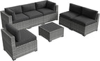 Aoxun Patio Furniture Sets, 7-Piece Outdoor Patio Furniture with Thick Cushions, Wicker Outdoor Conversation Set Sectional Sofa for Backyard, Poolside, Garden (Black-Grey, 7 x 25.6 - Seats)
