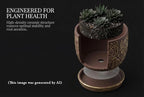 Decorative Ceramic Planter Pot with Saucer, Brown with Gold and Silver Owl Pattern, Indoor Garden Container with Drainage (G&S, 6 inch)