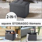LINMAGCO Small Storage Ottoman Stool Foot Rest Stool Under Desk Stool Short Folding Ottoman Linen Cloth Dark Gray 17X13X13IN