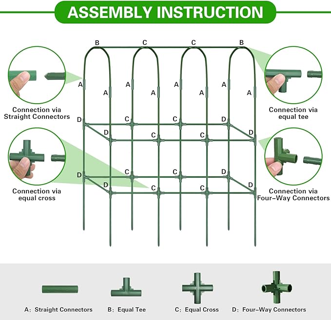 65in Tall Cucumber Trellis for Raised Bed, 50" L x 65" H Metal Garden Trellis for Climbing Plants Outdoor, U-Shape Vegetables Trellis Support for Squash Zucchini Peas Grape