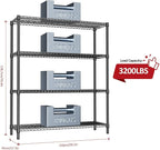 IZEUK 4-Tier Metal Garage Shelving, Heavy Duty Adjustable Storage Rack Organizer, Industrial Steel Shelves for Basement, Kitchen, Office, Warehouse (Black, 17.7" D x 59.1" W x 70.9" H)