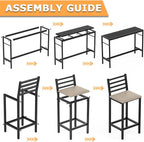 5 Piece Outdoor Patio Bar Set, 54.7" Rectangular Counter Height High Top Bar Tables, 4 Cushioned 41" Bar Stools, Metal Bar Table and Chairs Set for Poolside, Balcony, Backyard, Porch