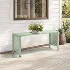 VINGLI 40in Outdoor Metal Bench, All-Weathe Backless Patio Bench with Slatted Seat＆Floral Side Panels, Rust-Resistant Garden Bench, Weatherproof Outdoor Seating for Porch Entryway Backyard (Green)