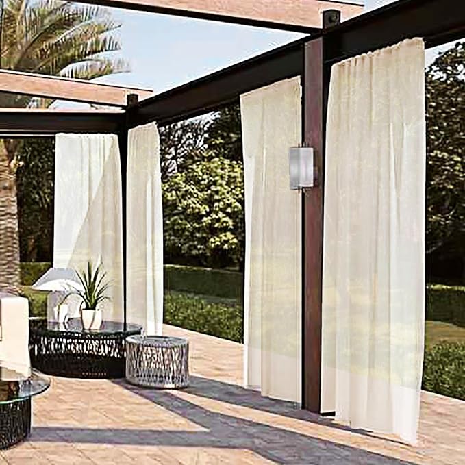 SpaceDresser Waterproof Outdoor Sheer Curtains for Patio - 2 Panels Rod Pocket Indoor Voile Sheer Curtain for Living Room,52W x 84L inch, Ivory