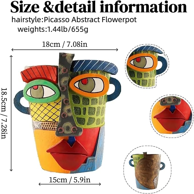Picasso Abstract Face Flower Pot,Unique Resin Crafted Planter with Drainage Holes,Interesting Colorful Planter with Human face,for Indoor and Outdoor Botanical Home décor (Modern)