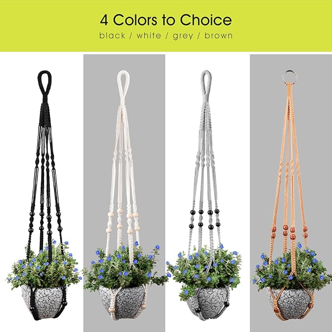 RIFNY Macrame Plant Hanger Indoor, 35 Inch Hanging Plant Holder with Hooks, Large Boho Hanging Basket Plant Hanger for Wall Window Ceiling Plants Decor (Black, 1PC)