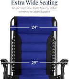 Best Choice Products Oversized Padded Zero Gravity Chair, Folding Outdoor Patio Recliner, XL Anti Gravity Lounger for Backyard w/Headrest, Cup Holder, Side Tray, Polyester Mesh - Blue