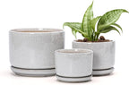 Ton Sin Plant Pots, 4.1+5.1+6.5 inch, Set of 3, Ceramic Planters with Drainage Hole and Saucer, Indoor Flower Pot with Drainage Hole, Gifts for Mom(Reactive Glaze White)