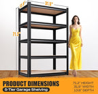 Set of 2 Garage Shelving Heavy Duty Storage Shelves, Metal Adjustable Shelving Unit, Utility Garage Organizer Shelf for Basement, Pantry, Kitchen, Warehouse, 13.8''Dx31.5''Wx71.2''H, Black