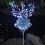 38Inch Angel Solar Lights Outdoor Decorative-Metal&Glass Angel Hydrangea Flower Garden Stake Lawn Light- Waterproof 30 Warm White LED for Remembrance Gifts & Grave Decorations (White)